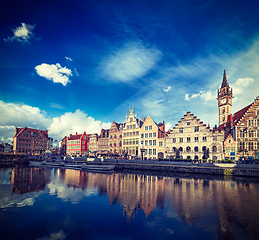 Image showing Ghent canal and Graslei street. Ghent, Belgium