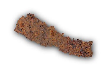 Image showing Map of Nepal on rusty metal