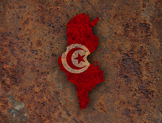 Image showing Map and flag of Tunisia on rusty metal