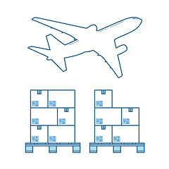 Image showing Boxes On Pallet Under Airplane