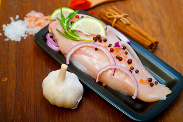 Image showing fresh organic chicken breast with herbs and spices