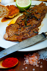 Image showing roasted grilled ribeye beef steak butcher selection