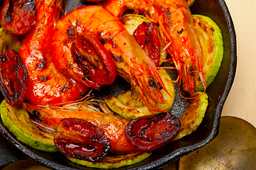 Image showing roasted shrimps with zucchini and tomatoes