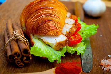 Image showing savory croissant brioche bread with chicken breast