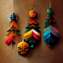 Image showing Christmas decorations in vintage style. Colorful ornaments. 