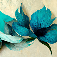 Image showing Blue and golden watercolor flower Illustration for prints, wall 