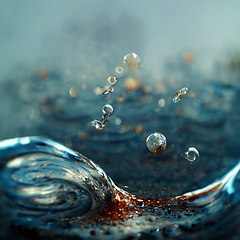 Image showing Water splash closeup. Blue transparent water.