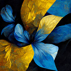 Image showing Blue and yellow abstract flower Illustration for prints, wall ar