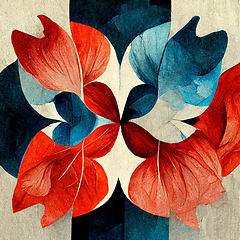 Image showing Blue and red abstract flower Illustration for prints, wall art, 