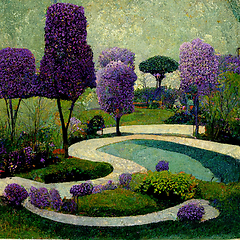 Image showing Lilac garden, beautiful flowers. Beauty in nature. Beautiful lil