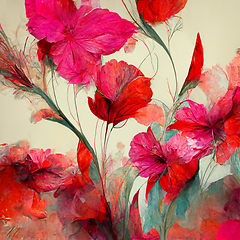 Image showing Pink flowers background. Watercolor art background. Digital gene