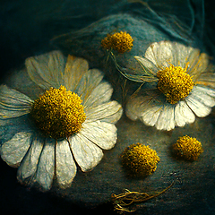 Image showing Realistic digital generated illustration of chamomile flowers.