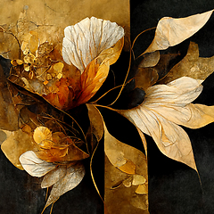 Image showing Golden, yellow and black abstract flower Illustration.