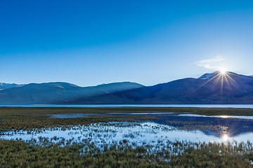 Image showing Sunrise at Tso Morir. Ladakh, India