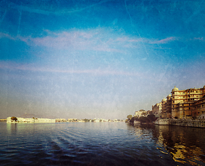 Image showing City Palace, Lake Palace and Lake Pichola. Udaipur, India