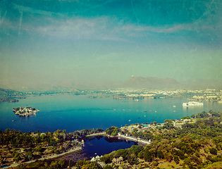 Image showing Aerial view of Lake Pichola, Udaipur, Rajasthan, India