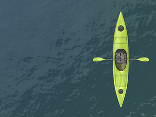 Image showing Green plastic kayak on water