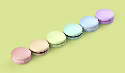 Image showing Six french macarons with different colors