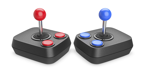 Image showing Two vintage computer joysticks