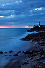 Image showing Kovalam Vizhinjam lighthouse on sunset. Kerala, India