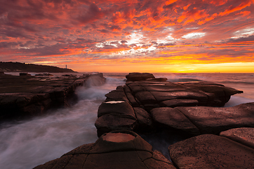 Image showing Fiery red autumn sky at Soldiers Point Australia