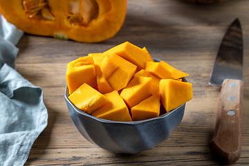 Image showing bowl of fresh sliced pumpkin