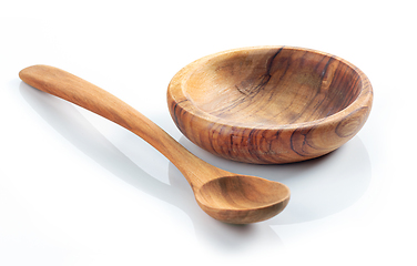 Image showing empty wooden bowl and spoon