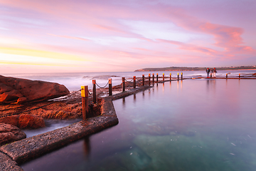 Image showing Serene pastel colours of early dawn morning light at Mahon Pool