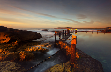 Image showing Morning light at Mahon rock pool Australia