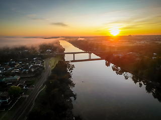 Image showing Fog rolling in over the Nepean River just after sunrise