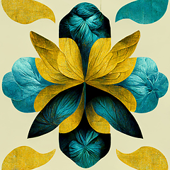 Image showing Teal and yellow abstract flower Illustration for prints, wall ar