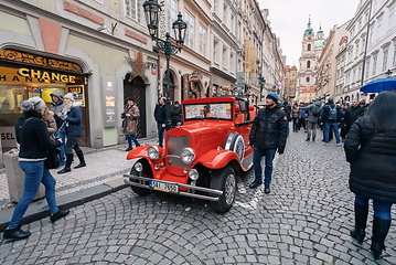 Image showing Famous historic car Praga in Prague street