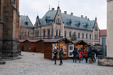 Image showing Christmas market at st. Vitus cathedral Square in Prague