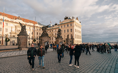 Image showing Tourists crowds in front of the Prague Castle