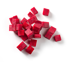 Image showing beetroot cubes on white background