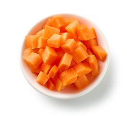 Image showing bowl of fresh raw carrot cubes