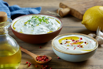 Image showing bowls of sour cream or greek yogurt