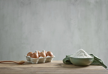 Image showing flour, eggs and sugar