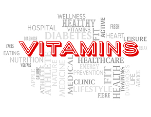 Image showing Vitamins Words Indicate Nutritional Supplements And Multivitamin