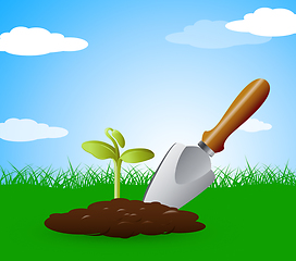 Image showing Gardening Trowel Represents Planting Flowers 3d Illustration