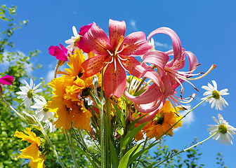 Image showing Beautiful bright bouquet of colorful flowers