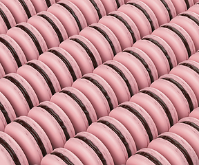 Image showing Many rows with pink french macarons