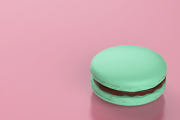 Image showing Green french macaron on pink background