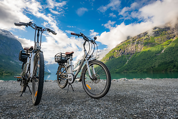 Image showing Electric bicycle on the background of nature Norway