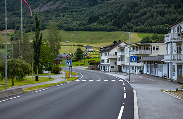 Image showing Cityscape with white spaced-out traditional house in norway.