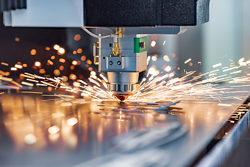 Image showing CNC Laser cutting of metal, modern industrial technology.