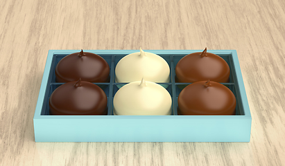 Image showing Box with chocolate coated marshmallows