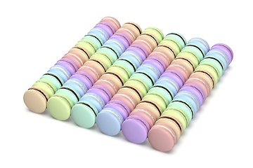 Image showing Many rows with colorful french macarons