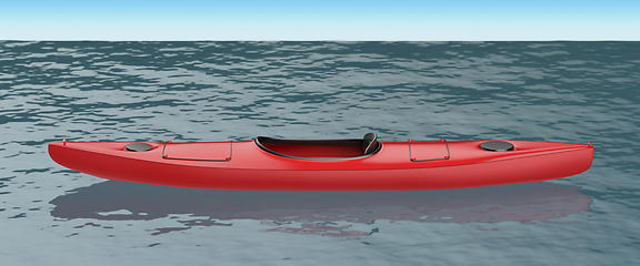 Image showing Red plastic kayak on water