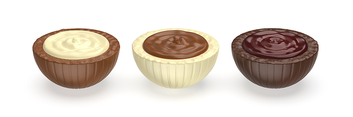 Image showing Assorted chocolate candies on white background